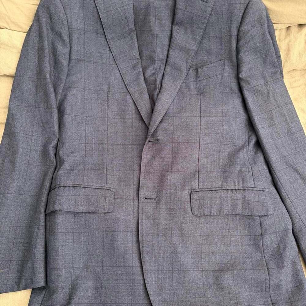SuitSupply Lazio Blue Checkered Ariston Super 130s Wool Suit 42L